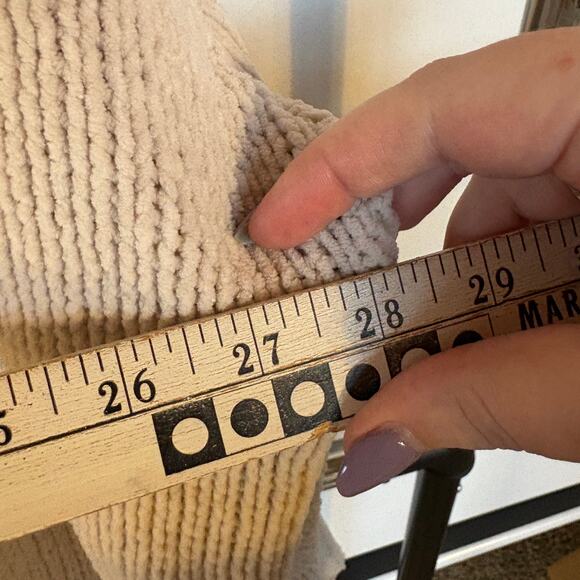 Aerie Crochet Chenille Cream Knit Hoodie Sweater Soft Cozy Oversized Boho Medium - Picture 10 of 14